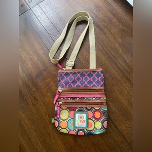 Lily Bloom Triple Zip Crossbody Geometric Colorful Purse Adjustable Strap
